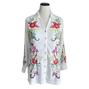 Soft Surroundings Women’s Escambia Embroidered Gauze Tunic Shirt Size XS
